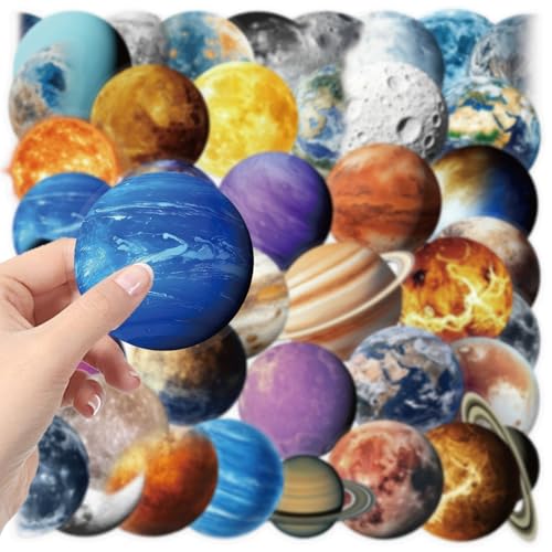 Planeet Transparante Stickers voor tieners en volwassenen, 50 stuks, Cartoon Planet Waterdichte Vinyl Stickers Set, Auto, Motorfiets, Fiets, Skateboard, Snowboard, Bagage, Laptop, Koffer, Helm 3
