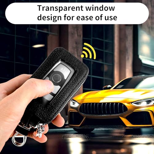 Echt leder Car Key Chain Case, Universal Car Key Cover Dubbele laag Keychain Protector Smart Key Chain Holder met sleutelhanger en Carabiner Car Accessoires Past 3