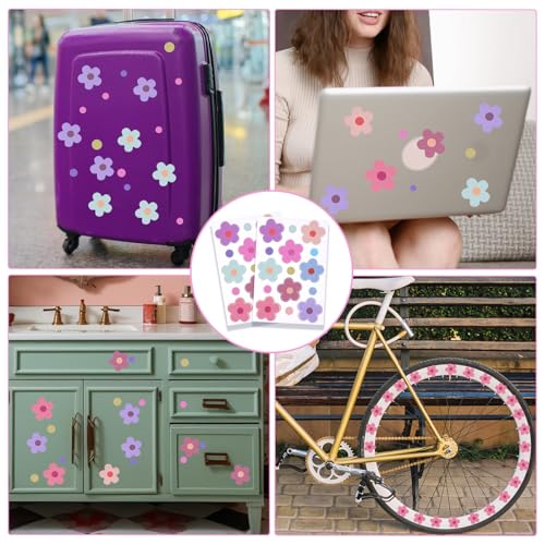 4 Vellen Flower Stickers Fiets, Flower Car Stickers, Flower Car Stickers, Motorfiets Stickers, Koffer Stickers voor keuken, Badkamer, Auto, Koffer, Laptop, Stickers voor fietsen, Scooters