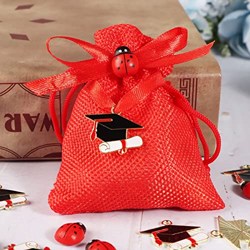50 stuks Gastengeschenken voor afstuderen, Treats, Afstudeerfeest, Touch, 100 stuks, Ladybug, Red Jute Bags, Candies, Rood, Decoratie, Afstuderen, Gastengeschenken 5