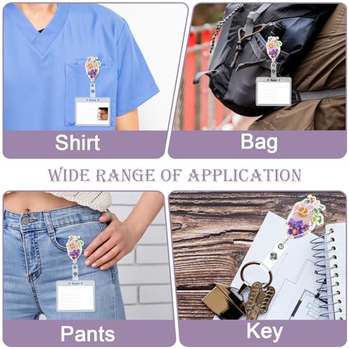 Hart gedroogde bloem badge haspel met krokodillenclip, intrekbare hart verpleegster ID-houder, schattige bloemenhars naam label, leuke accessoires voor verpleegkundigen en 5