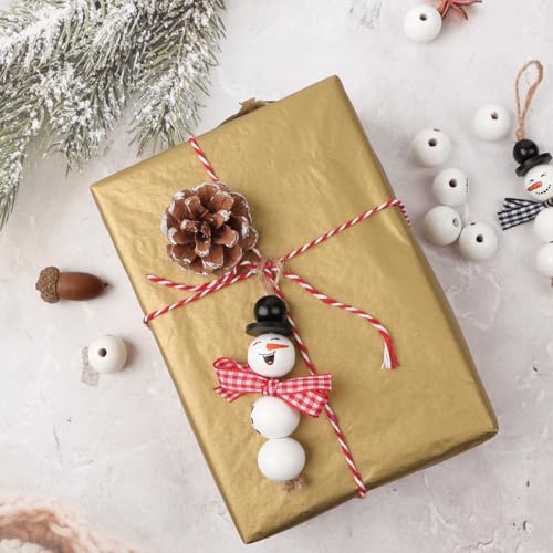 10 sets van sneeuwman houten kralen kits Xmas kraal met hennep touw rode plaid lint voor kerstboom DIY ambachten maken nieuwjaar feest decoraties 5