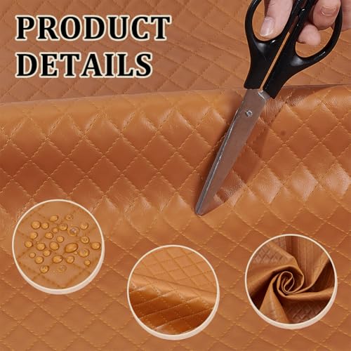 Faux lederen stof met Diamond Stitching patroon, 145 x 30 cm, zacht Faux leer materiaal, 0,8 mm dik Faux leer voor handtassen en ambachtelijke leveringen, Terracotta 4