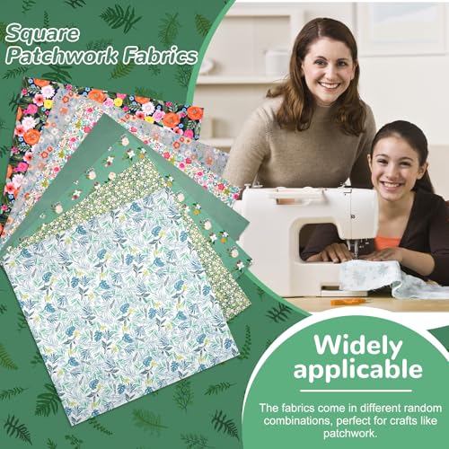 Naaien patchwork, 8 stuks, bloemen, 50 x 50 cm, katoen, drukte stof, katoenen kleine stof voor doe-het-zelf, kunsthandwerk (groen geklede bloemen) 4