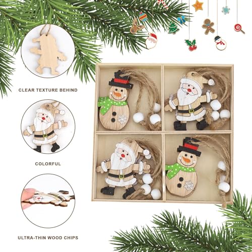 Kerstboom decoraties 12 stuks Houten hangers Kerst hangers Inclusief Santa Claus Snowman voor kerstboom decoratie 3
