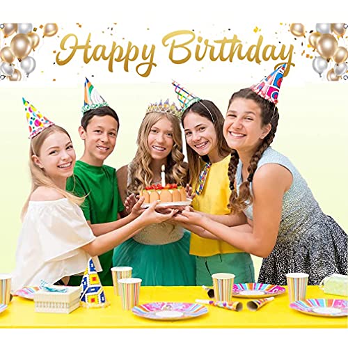 Happy Birthday Court Teken Verjaardag Decoratie voor de mens of vrouw Gelukkige 30e 40e 50e 60e verjaardag Court Banner Gold Ballon 3m x 0,5m Yard Aanmelden Outdoor Hanging Banner 3