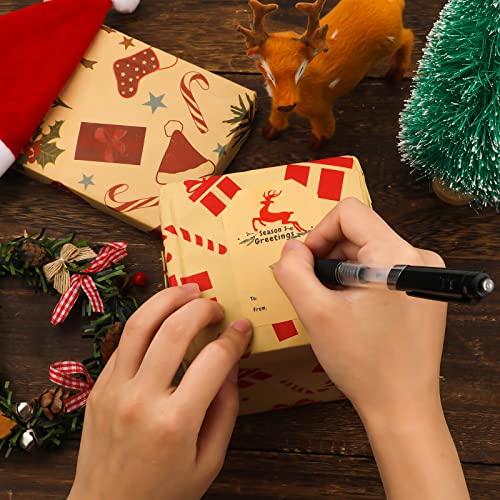 300st 5x7.5cm Zelfklevende Kerstcadeau Tags, Kraftpapier Kersttickers op rol Decoratieve Cadeaulabels Stickers voor cadeauverpakking Do-It-Yourself Crafts 5