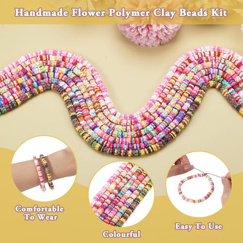 2030 Stuks Handgemaakte Polymer klei kralen voor armbanden, Heishi kralen, Bloem kralen schijf kralen, Gemengde kleur platte ronde kralen voor sieraden maken vriendschap armband Kit, Gat 5