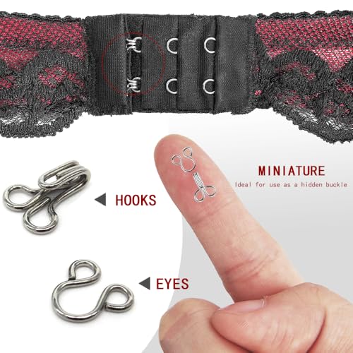 40 paar BH haken, oogsluiting, naaihaak Haak sluiting, metalen oogjes, bevestigingsmiddelen, naaihaken en ogen Sluiting voor naaien, 4 maten, naaien, DIY Craft Accessoires (zilver,, zwart 3