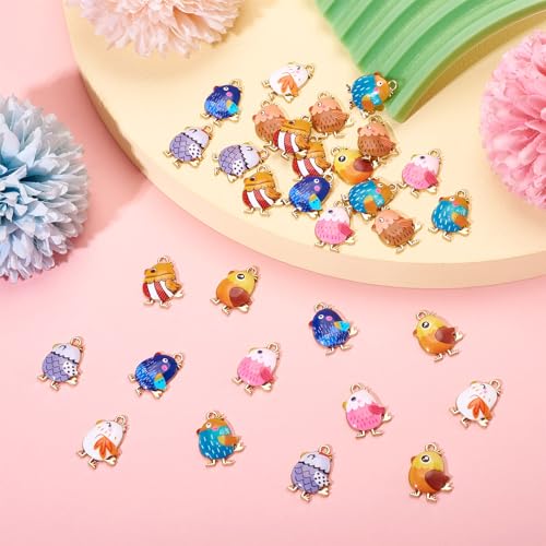32 st. Chick Emaill Bedels voor sieraden het maken van kip kleurrijke bengel bedeltjes Legering Paas hangers Bulk voor ketting DIY armband oorbellen ambachtelijke accessoire, metaal metaal, metalen email, Nee 4