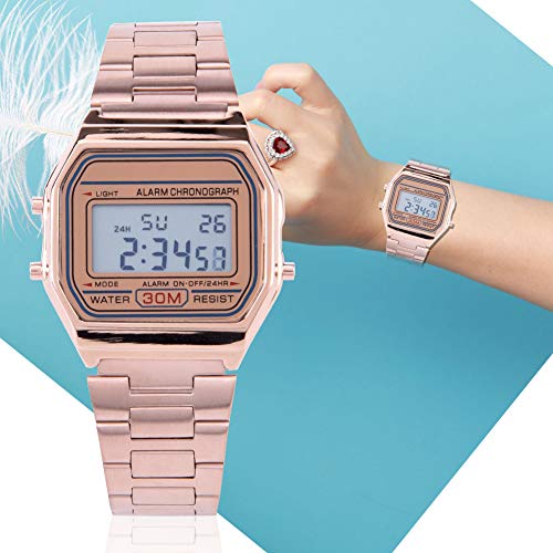 Oude digitale horloge, Vintage Rosa, B640Wc, Ceas Ladies, digitale armbanduhr digitale Led backlight elektronische roestvrij stalen band horloge Rec 3