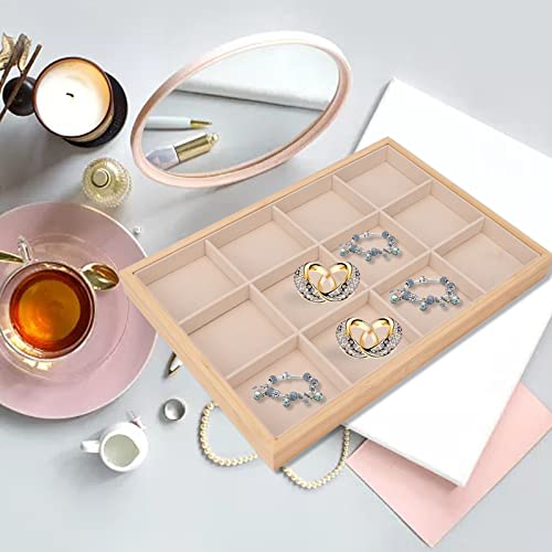 Juwelen Lade Organizer, 12 Grid sieraden lade sieraden display trays Ewelry showcase opslag play houder zacht elegant uiterlijk sterk lichtgewicht opslag sieraden lade tray, beige 4