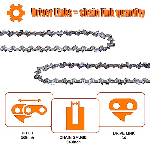 Set van 2 kettingzagen Chain Guide Lengte 20 cm 3/8 Inch 34DL 0,043 Lithium Wage Chainsaw Chain Compatibel met Dewalt DCPS620 DCPS620B DCPS620M1 20V MAX XR