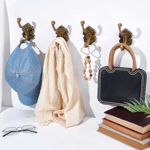 5 st vintage kapstok haken muurbeugel, aluminium antieke bronzen muur haken zware retro decoratieve ophanging voor portemonnee hoed sleutels kleding gordijn badkamer badkamer douchekast 4