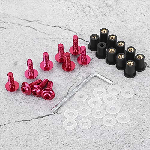 Bolt Nuts Motorsport Body Onderdelen, 10 st. Motorfiets Windscherm Bolts Nuts Universal Motorcycle Fairing Assembly Kit Black (Rode) 3