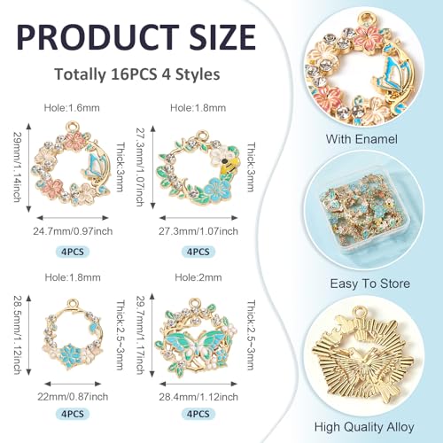 16 st Flower Rhinestone Emaill Hangers Garland Emaill Dangle Charms Gold Wreath Charm voor DIY oorbellen Ketting sieraden maken, Rhinestone Emaill Rhinestone, Rhinestone Emaill Rhinestone 4