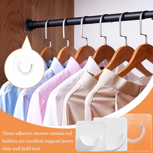12 st. Zelfklevende Douche Gordijn Rod Houder Geen Boring Transparante Kleine Spanning Rod Bracket Ondersteuning Heavy Duty Wall Hold Tool Zelfklevende Rod Mount Reainer voor Wall Mount 3