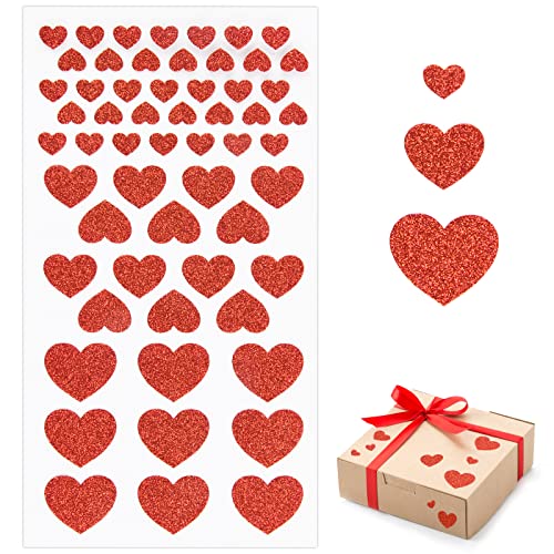 290 stuks Rode harten Glitter Zelfklevende Scrapbooking Stickers Valentijnsdag Decoratie voor muur, tassen, ansichtkaarten, wenskaarten, envelop, geschenk (290)
