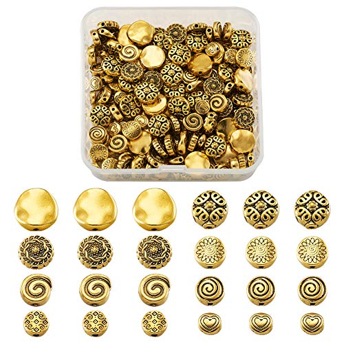 160st 8 Styles Tibetaanse Flat Ronde Kralen Legering Antiek Gouden Metalen Spacer Kralen Bedels voor armband ketting sieraden maken