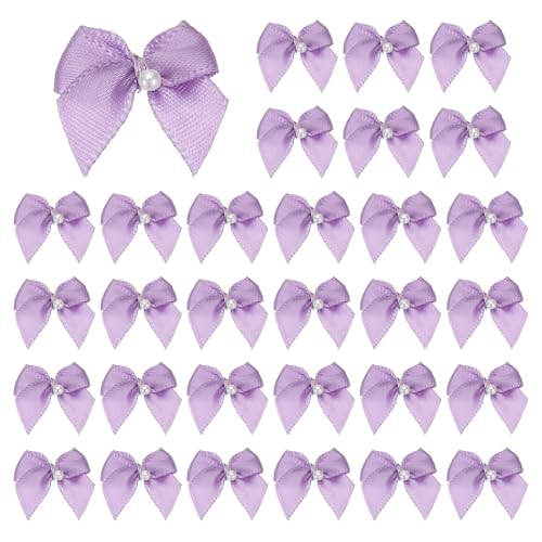30 stuks Mini Ribbon Bows, Bloem Parel Naaien Appliques Decoratie voor DIY ambachten, Bruiloft, Kerstmis, Scrapbooking (Paars, 0,08 x 0,09 inch)
