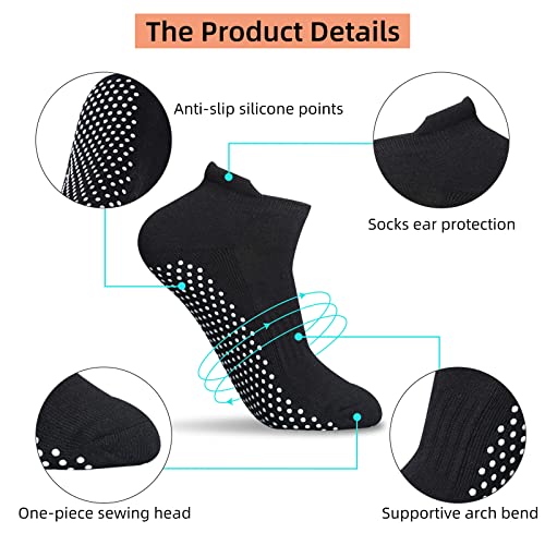 Yoga voor vrouwen Sokken Non-Slip Black Cotton Full Toe Sokken Yoga Sokken met handgrepen voor fitness, Pilates, Yoga, Zwangerschap, Ouders, Home,, Zwart 3