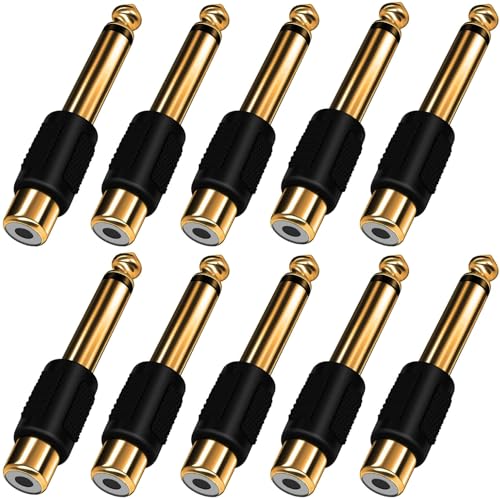 10 st. 6.35mm Plug Mono TS to RCA Tulip Plug Interconnect Audio Adapter, Cinch to 6.35mm Audio Adapter, Gold Plated Cinch Female to 6.35mm 1/4 Inch Mono Mannelijke plug