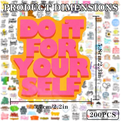 200 Stuks Inspirerende en Motivationele Citaten Stickers, Waterproof Vinyl Positieve Stickers voor Tieners en Volwassenen, Waterproof Stickers voor Waterfles, Laptop, Gitaar, Scrapbooking
