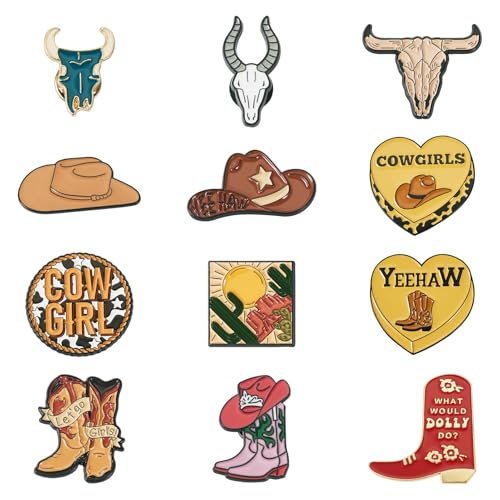 12 st. Cowboy Emaill Pins Cow Hat Boat Brooch Western Metal Decoratieve Badge voor Sweater Shirt Kleding Pak Accessoires sieraden DIY ambachtelijke decoratie, metaal, Geen edelsteen, metaal, geen edelsteen