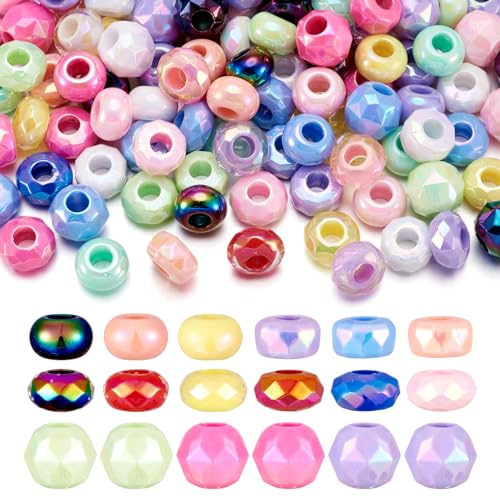 150 st. Big Hole Europese kralen 13.5-15mm Acryl Rainbow Kleur kralen Rondelle Facet Ronde Spacer Kralen Bulk Voor Oorbellen Ketting Ambacht Armband DIY Sieraden Vrouwen accessoire