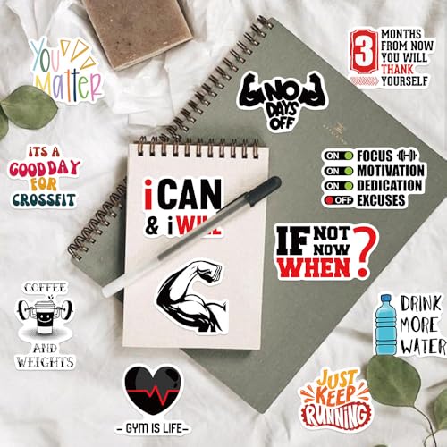 Fitness Inspirational Slogan Sticker Set voor tieners en volwassenen, 50 stuks, Waterdichte Vinyl Stickers, Auto, Motorfiets, Fiets, Skateboard, Snowboard, Bagage, Laptop, Koffer, Helm, Motorfiets