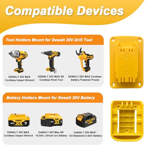 Batterijhouder voor Dewalt 20 V Batterij en 20 V Dewalt 20 V Drill Tool Holder Kit Geel met riemclip voor Dewalt Schroeven (verpakking van 5) 3