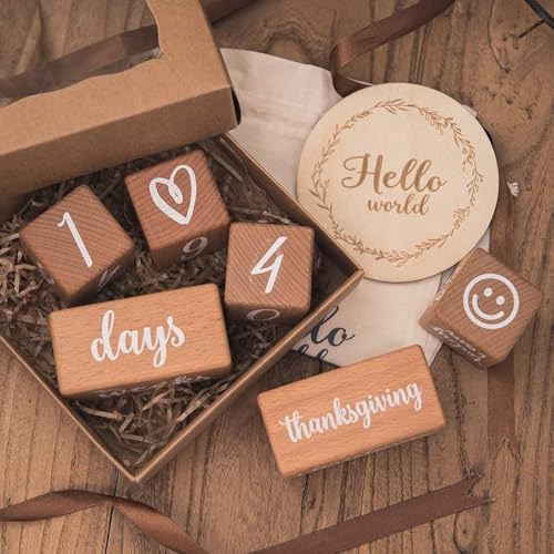 Baby Kilometerstand Houten blok Baby Week Maand Jaar Houten Blok Set van 6 Baby Leeftijd blokken voor maandelijkse Mijlpaal Houten Baby Foto Props 5