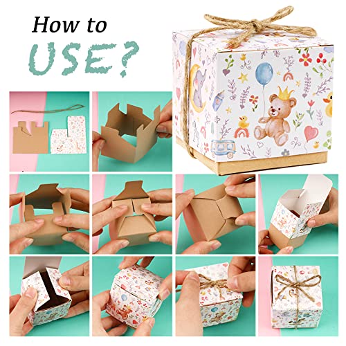 Pak van 50 Candy Doopdozen voor gastgeschenken voor doop Verjaardag Papier Doopdozen met Jute Cord Gedrukte Olifanten Bloemen Decoratie voor feest, Doop, Verjaardag, Bruiloft 3