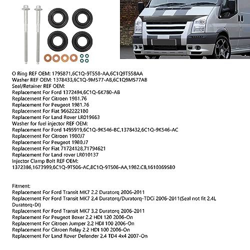 O-Ringkit voor brandstofinjectoren, O-ring voor brandstofinjectoren Kit, Geschikt voor Transit MK7 Jumper Relay 3
