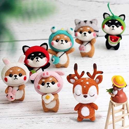 Wol Vilt materiaal productie pakket DIY leuke hand spinning ambachten niet afgewerkt poked set beginners naald vilten handwerk Kit (Strawberry Shiba Inu) 5