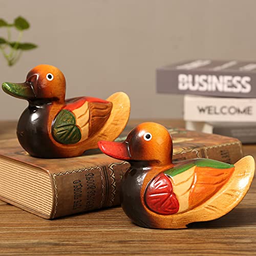 2 st. Mandarin eendenbeeldjes, houten hand geschilderd figuren tuin Bird Ornament Art Beelden voor Outdoor Collectible Decor
