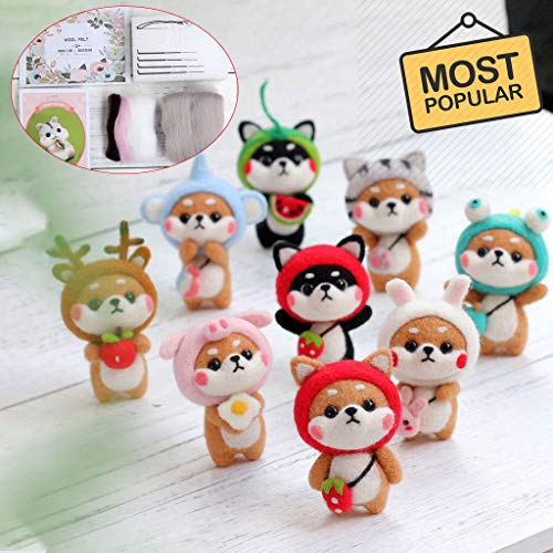 Wol Vilt materiaal productie pakket DIY leuke hand spinning ambachten niet afgewerkt poked set beginners naald vilten handwerk Kit (Strawberry Shiba Inu) 4