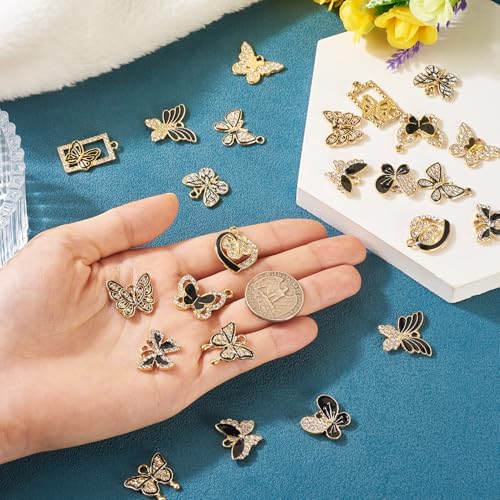 24Pcs Vlinder Strass Bedels Legering Emaille Vlinder Hangers Gouden/Zwarte Insect Sieraden Charm Voor Diy Ketting Oorbel Sieraden Maken, Emaille Stras 5