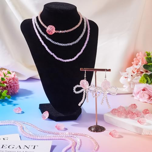 6 strengen roze kristal gefacetteerde glazen kralen met 20 st Matte kleur kleur acryl roze textuur ronde kralen voor doe-het-zelf armband ketting sieraden maken 4