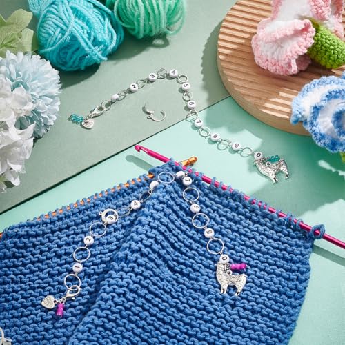 2 st alpaca brei rij tellers kettingen, 2 st. hart mesh marker acryl kralen rij teller kettingen rij tellen accessoires met beugel ring voor het naaien van haken tracking 5