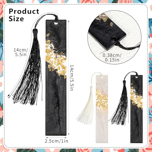 2 st Glittering Resin Tassels Bladwijzers, Handgemaakte Transparante Bladwijzer met kleurrijke Tassels voor Volwassenen Vrouwen Meisjes Lezen Lover Gift (Zwart, Wit)