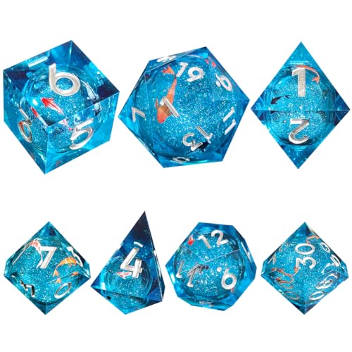 Zeehars DND Dice Set, Polyhedral Liquid Core Koi Fish DND Dobbelstenen met doos, D en D RPG Rol spelen Dice