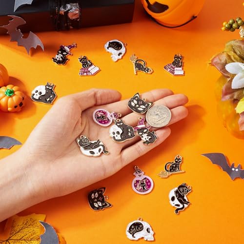 16st Halloween & Cat Emaill Hanger Magic Thema Cat Charms Mooie Animal Halloween & Christmas Dangle Bedels voor DIY Ketting oorbellen sieraden maken, Email, Emaill 5