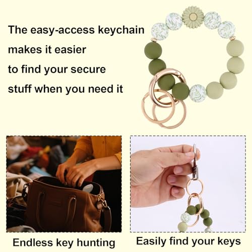 Daisy sleutelhanger polsband, Siliconen kralen sleutelhanger met ring en schattige auto sleutel armband voor vrouwen 4