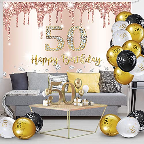 50e verjaardag decoratie vrouwen, glitter roos goud stof teken poster verjaardag feest decoratie,50e verjaardag achtergrond banner vrouw 5