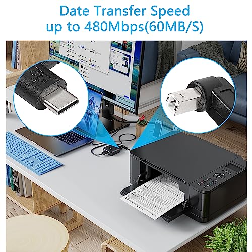 Set van 2 USB-C Printer Kabels, Rechterhoek USB B naar Type C Kabel, 11.8 Inch USB B Plug naar USB-C Plug voor Printer, MIDI Controller, Scanner, DJ Controller (UP+UP) 5