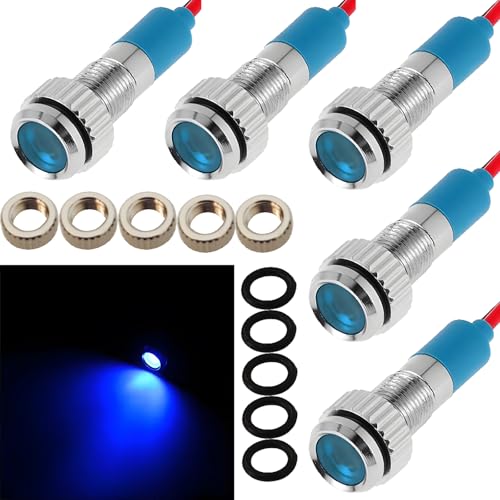 5st 6mm 1/4 inch LED Metalen Indicator Licht 12V Waterdichte Signal Lamp Pilot Dash Directional Auto Truck Boat met draad (blauwe kleur)