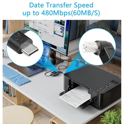 Set van 2 USB-C Printer Kabels, Rechterhoek USB B naar Type-C Kabel, 11.8 Inch USB B Plug naar USB-C Plug voor Printer, MIDI Controller, Scanner (D+D) 3