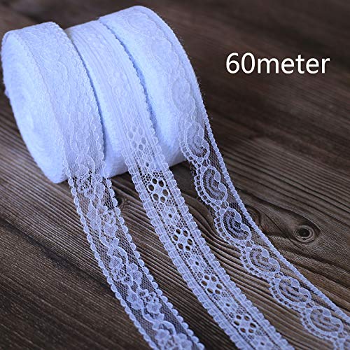 Lace Ribbon Vintage Ribbon White Lace Lace Edge voor Naaien voor bruiloft tafel decoratie ambachten Cadeau Lint Kraft Papier (Wit) 3 Type) 3