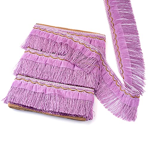 12m Fringe Lace Edge Fringe Samba Danskleding gordijn Trim Polyester Naaien geborduurd Ribbon 10cm Breedte, Lilac